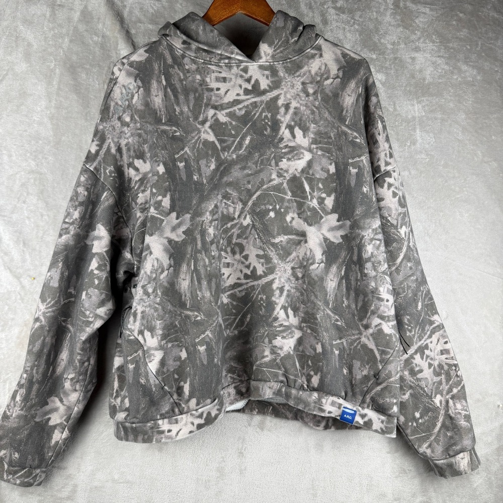 A.R.C. Mens Grayscale Real Tree Camo Fleece Hoodie Gray Oversized Pullover L/XL